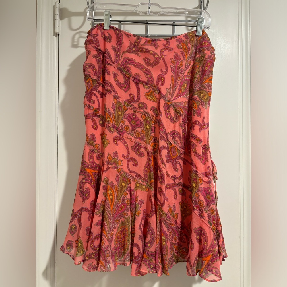 Emanuel Ungaro Coral Paisley Silk Skirt with Pink and Gold Accents